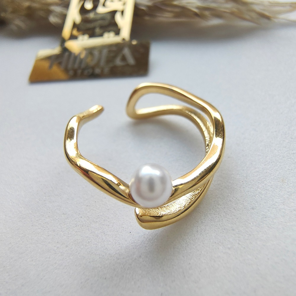 خاتم ستانلس ترندي مرصع باللولي