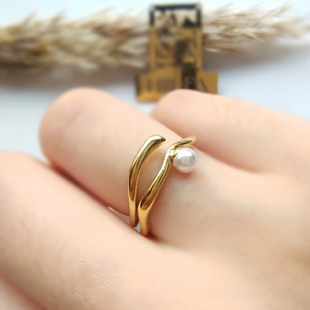 خاتم ستانلس ترندي مرصع باللولي - الصورة 3