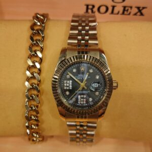 طقم (ساعة Rolex هاي كوبي مرصعة بفصوص كريستال 32ملل)