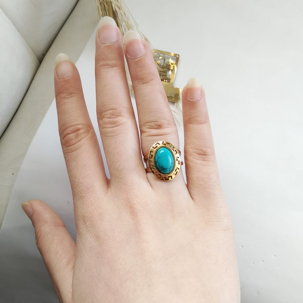 خاتم ستانلس ترندي بفص فيروزي