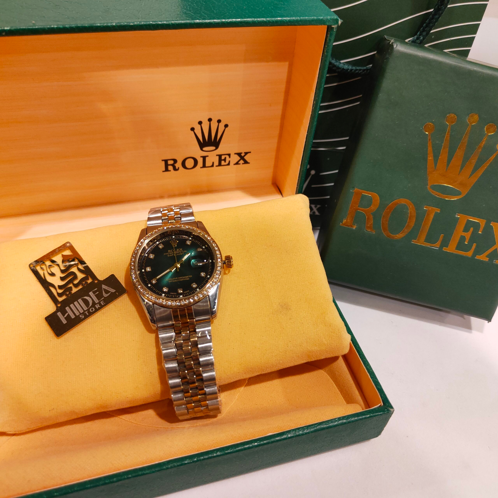 ساعة Rolex هاي كوبي مرصعة بفصوص كريستال38 ملل - الصورة 3