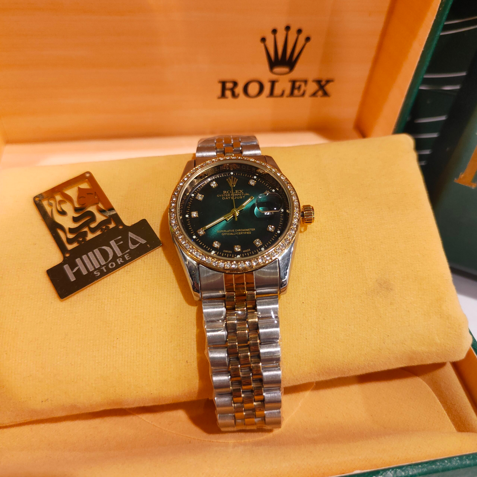 ساعة Rolex هاي كوبي مرصعة بفصوص كريستال38 ملل - الصورة 2