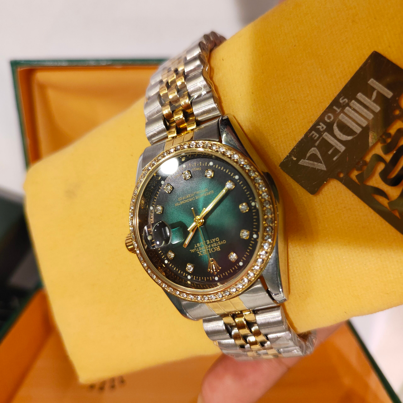 ساعة Rolex هاي كوبي مرصعة بفصوص كريستال38 ملل - الصورة 4