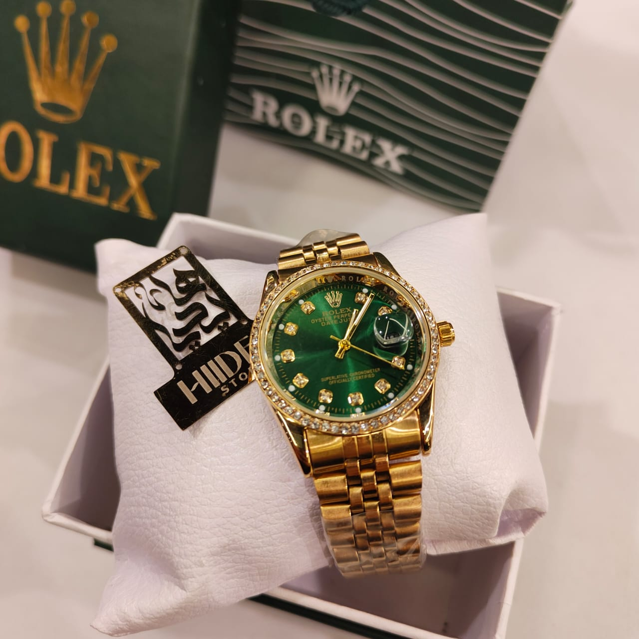 ساعة Rolex هاي كوبي مرصعة بفصوص كريستال38 ملل - الصورة 2