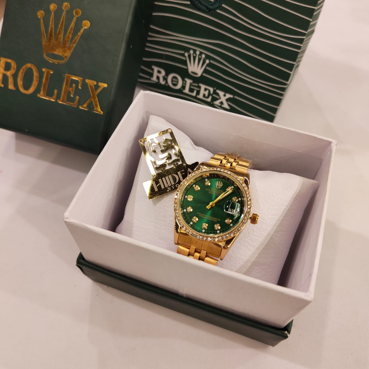 ساعة Rolex هاي كوبي مرصعة بفصوص كريستال38 ملل - الصورة 3