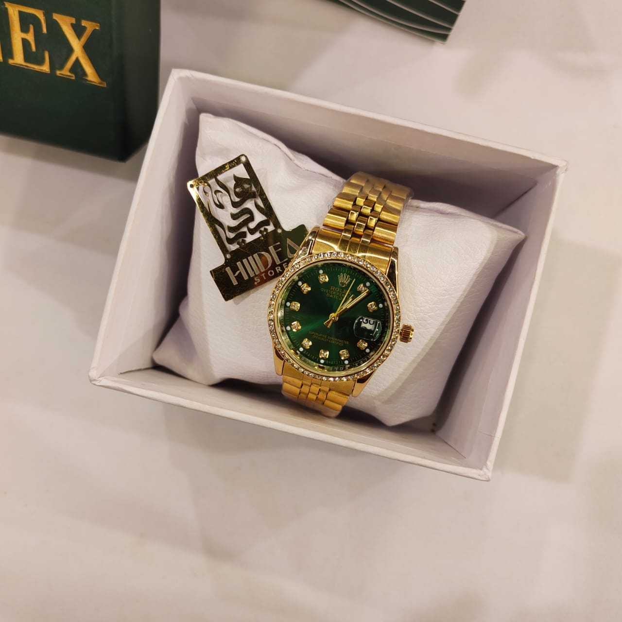 ساعة Rolex هاي كوبي مرصعة بفصوص كريستال38 ملل - الصورة 4
