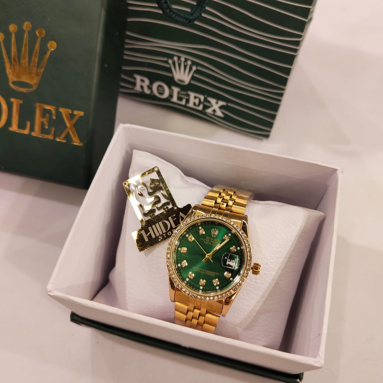 ساعة Rolex هاي كوبي مرصعة بفصوص كريستال38 ملل - الصورة 5